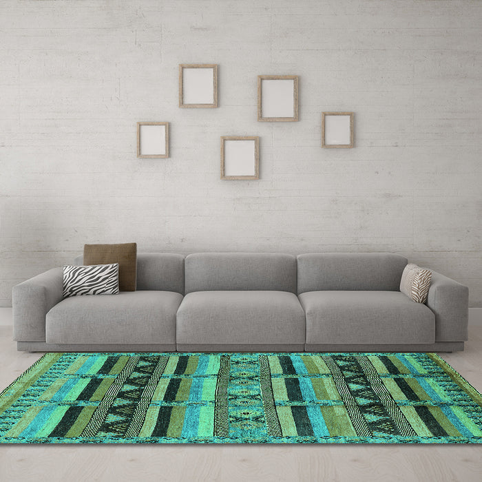 Machine Washable Oriental Turquoise Industrial Area Rugs in a Living Room,, wshurb575turq
