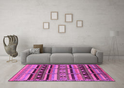 Machine Washable Oriental Pink Industrial Rug in a Living Room, wshurb575pnk