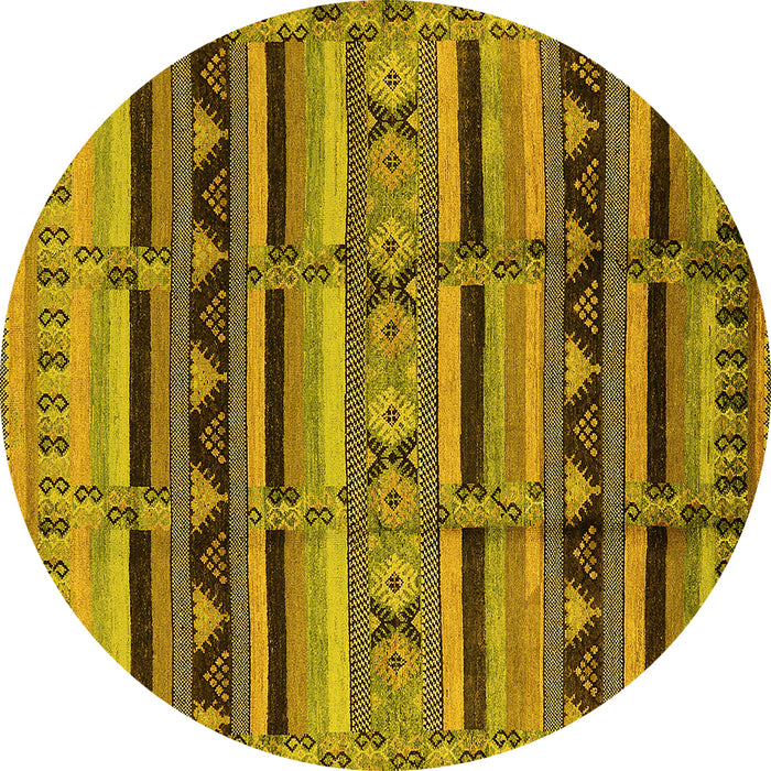 Round Machine Washable Oriental Yellow Industrial Rug, wshurb575yw