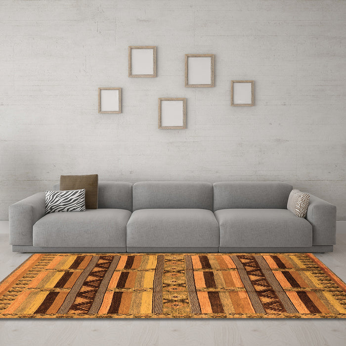 Machine Washable Oriental Orange Industrial Area Rugs in a Living Room, wshurb575org