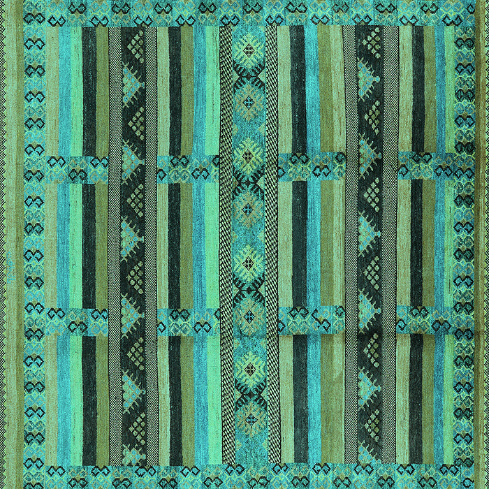 Square Machine Washable Oriental Turquoise Industrial Area Rugs, wshurb575turq
