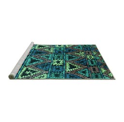 Sideview of Machine Washable Oriental Turquoise Industrial Area Rugs, wshurb576turq