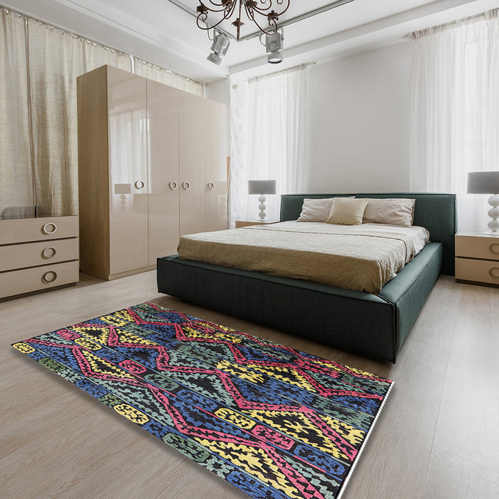 Mid-Century Modern Purple Lily Purple Oriental Rug in a Bedroom, urb576