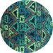 Round Oriental Turquoise Industrial Rug, urb576turq