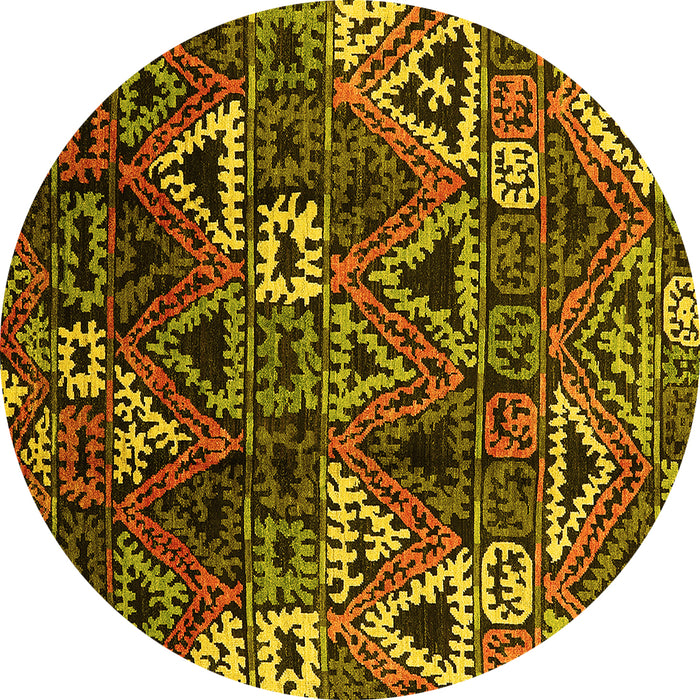 Round Machine Washable Oriental Yellow Industrial Rug, wshurb576yw