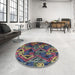 Round Machine Washable Industrial Modern Purple Lily Purple Rug in a Office, wshurb576