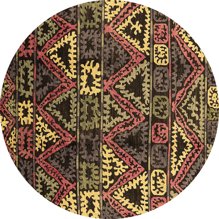 Round Machine Washable Oriental Brown Industrial Rug, wshurb576brn
