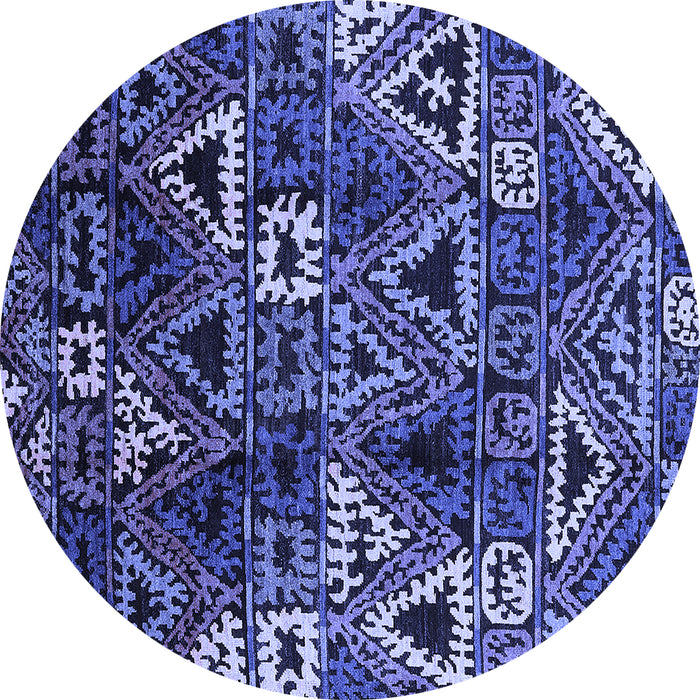 Round Machine Washable Oriental Blue Industrial Rug, wshurb576blu