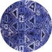 Round Machine Washable Oriental Blue Industrial Rug, wshurb576blu