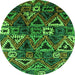 Round Machine Washable Oriental Green Industrial Area Rugs, wshurb576grn