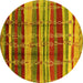 Round Machine Washable Oriental Yellow Industrial Rug, wshurb577yw