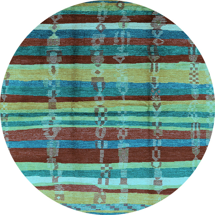 Round Machine Washable Oriental Light Blue Industrial Rug, wshurb577lblu