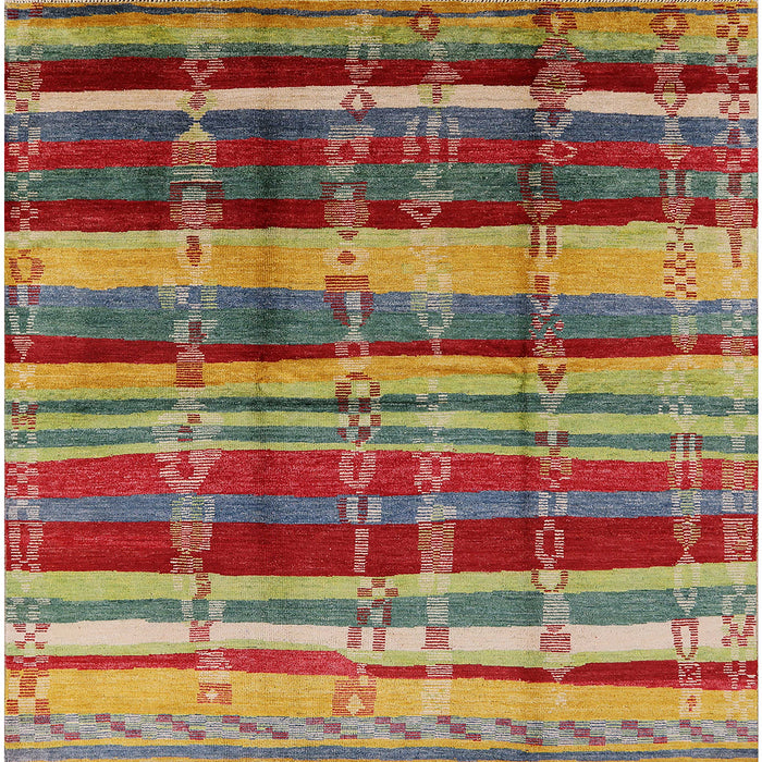 Square Machine Washable Industrial Modern Brass Green Rug, wshurb577