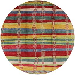 Round Mid-Century Modern Copper Green Oriental Rug, urb577