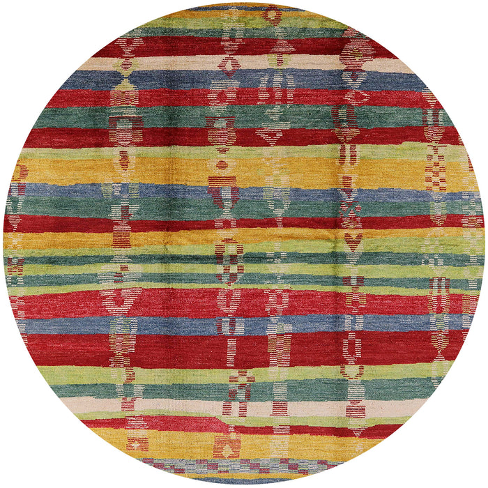 Round Mid-Century Modern Copper Green Oriental Rug, urb577