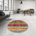 Round Mid-Century Modern Copper Green Oriental Rug in a Office, urb577