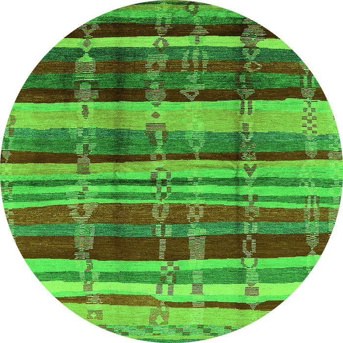 Round Machine Washable Oriental Green Industrial Area Rugs, wshurb577grn