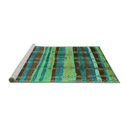 Sideview of Machine Washable Oriental Turquoise Industrial Area Rugs, wshurb577turq