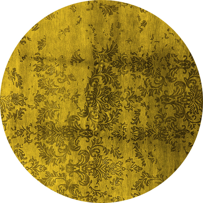 Round Machine Washable Oriental Yellow Industrial Rug, wshurb578yw