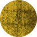 Round Machine Washable Oriental Yellow Industrial Rug, wshurb578yw