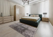 Mid-Century Modern Gray Oriental Rug in a Bedroom, urb578