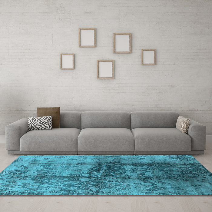 Machine Washable Oriental Light Blue Industrial Rug in a Living Room, wshurb578lblu