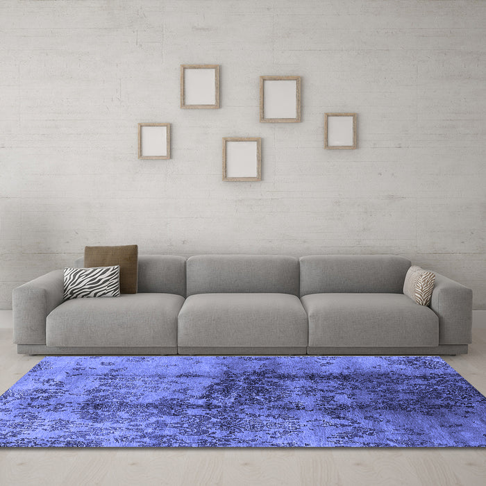 Machine Washable Oriental Blue Industrial Rug in a Living Room, wshurb578blu