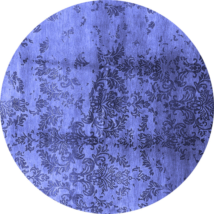 Round Machine Washable Oriental Blue Industrial Rug, wshurb578blu