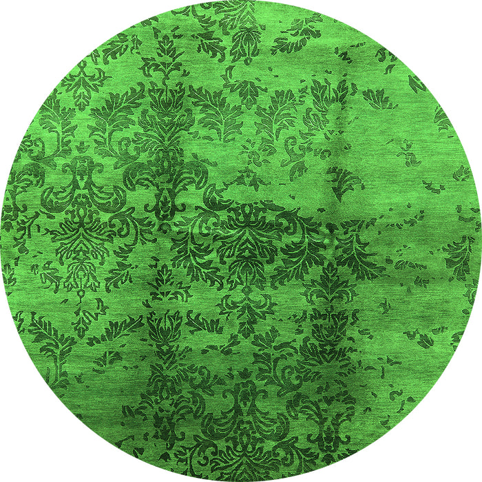 Round Machine Washable Oriental Green Industrial Area Rugs, wshurb578grn