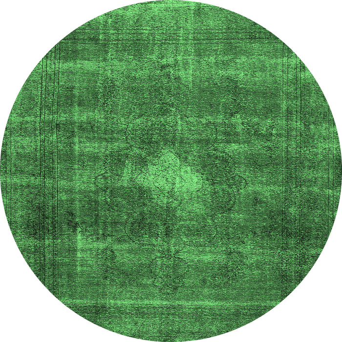 Round Machine Washable Oriental Emerald Green Industrial Area Rugs, wshurb579emgrn