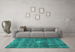 Machine Washable Oriental Turquoise Industrial Area Rugs in a Living Room,, wshurb579turq