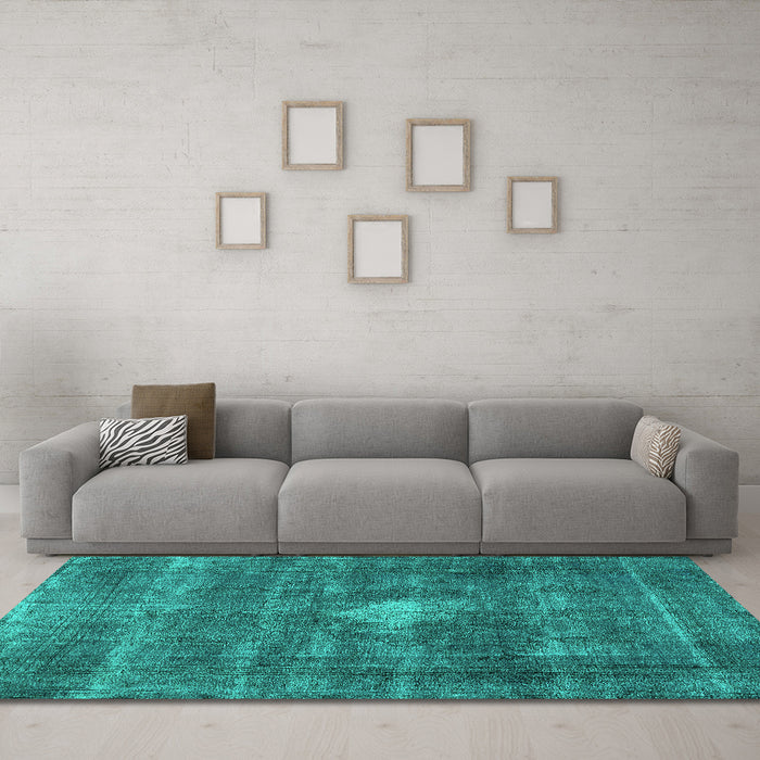 Machine Washable Oriental Turquoise Industrial Area Rugs in a Living Room,, wshurb579turq