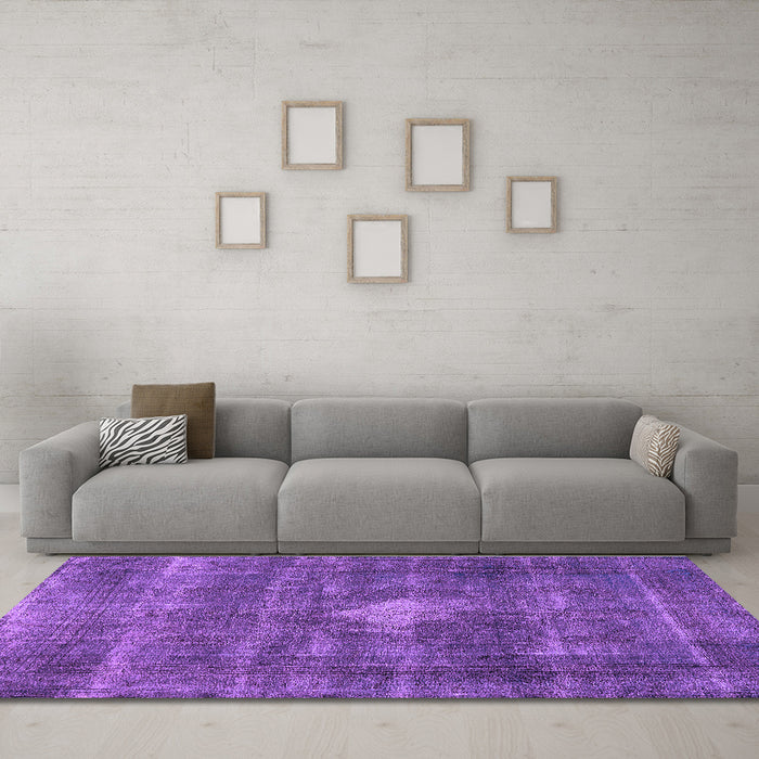 Machine Washable Oriental Purple Industrial Area Rugs in a Living Room, wshurb579pur