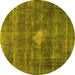 Round Oriental Yellow Industrial Rug, urb579yw