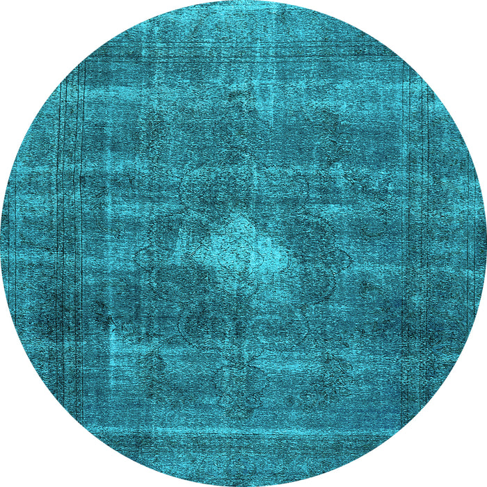 Round Machine Washable Oriental Light Blue Industrial Rug, wshurb579lblu