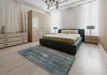 Mid-Century Modern Light Slate Gray Oriental Rug in a Bedroom, urb579