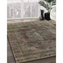 Mid-Century Modern Coffee Brown Oriental Rug in Family Room, urb580