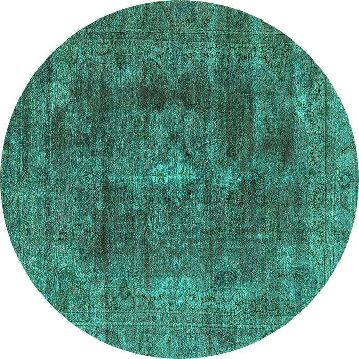 Round Machine Washable Oriental Turquoise Industrial Area Rugs, wshurb580turq