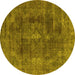 Round Machine Washable Oriental Yellow Industrial Rug, wshurb580yw