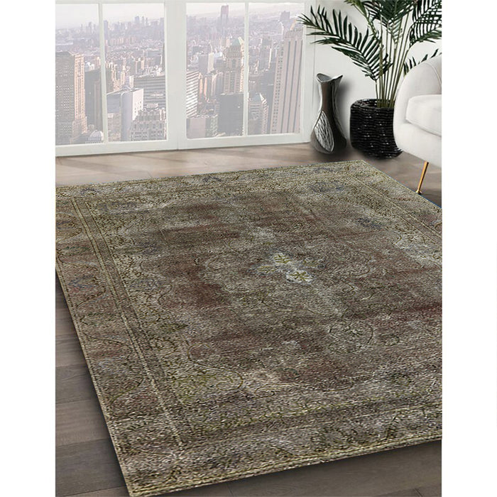 Mid-Century Modern Coffee Brown Oriental Rug in Family Room, urb580
