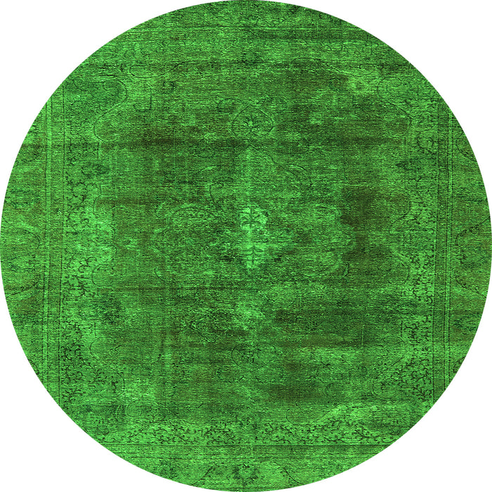 Round Machine Washable Oriental Green Industrial Area Rugs, wshurb580grn