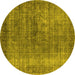 Round Machine Washable Oriental Yellow Industrial Rug, wshurb581yw