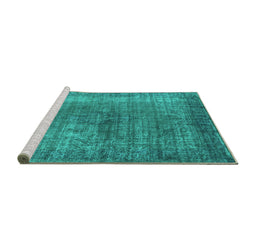 Sideview of Machine Washable Oriental Turquoise Industrial Area Rugs, wshurb581turq