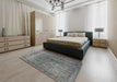 Mid-Century Modern Carbon Gray Oriental Rug in a Bedroom, urb581