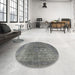 Round Machine Washable Industrial Modern Carbon Gray Rug in a Office, wshurb581