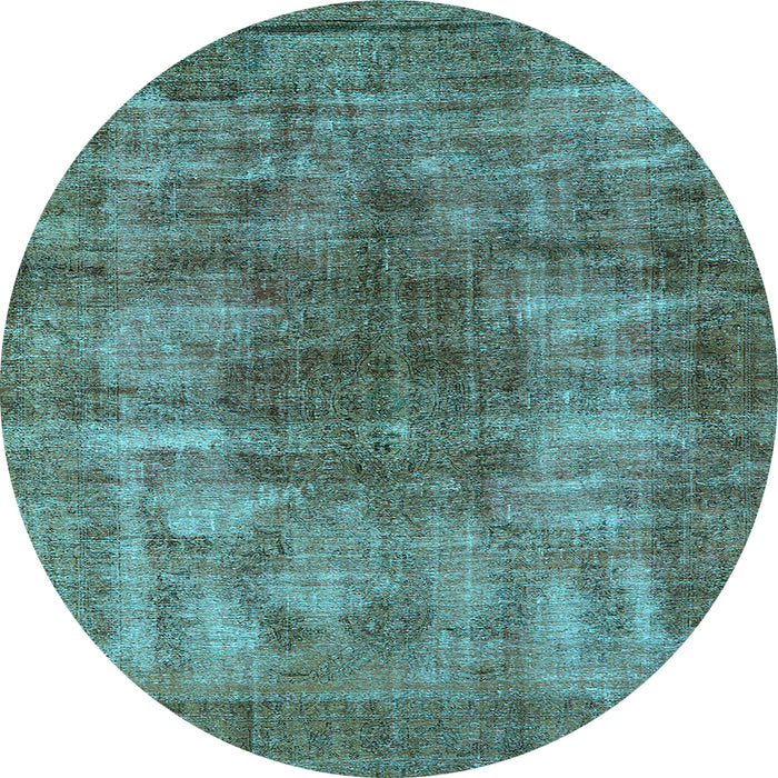 Round Machine Washable Oriental Light Blue Industrial Rug, wshurb582lblu