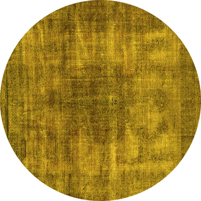 Round Machine Washable Oriental Yellow Industrial Rug, wshurb582yw