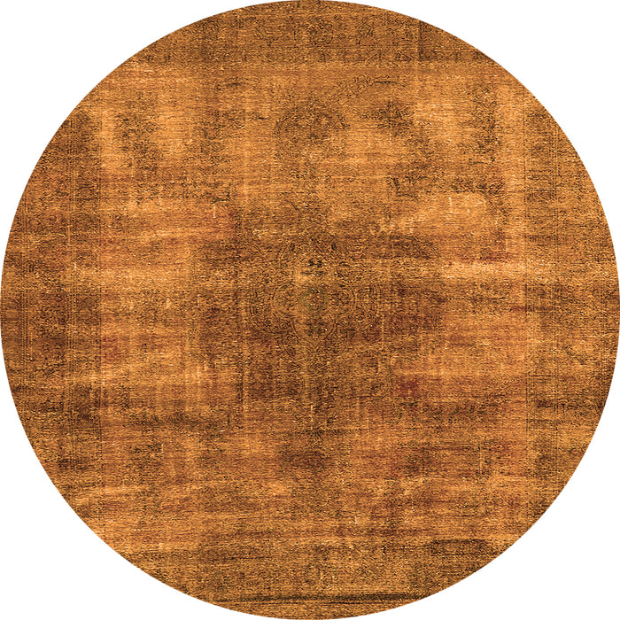 Round Machine Washable Oriental Orange Industrial Area Rugs, wshurb582org