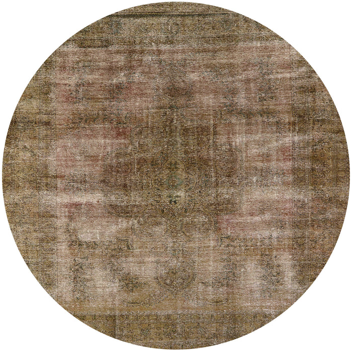 Round Mid-Century Modern Orange Brown Oriental Rug, urb582