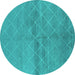 Round Machine Washable Oriental Turquoise Industrial Area Rugs, wshurb583turq